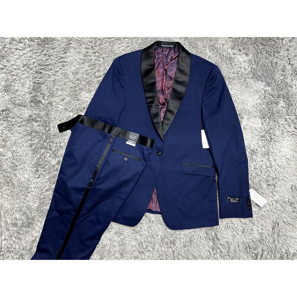 Original Penguin Wool Blend Tuxedo Suit Slim Fit Navy Solid 46R Pants 39W $900